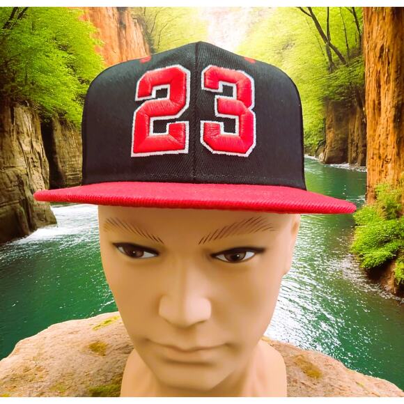 Cap Men Red & Black Chicago Bulls with #23 - Picture 2 of 9